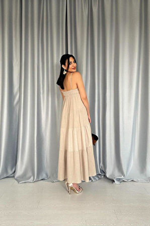 Taş Askılı Parçalı Müslin Elbise