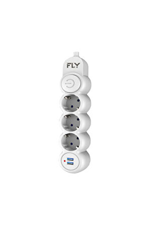 -3393-01 Termal Akım Korumalı 3'lü Priz 2 Usb 2m 2.1a Uzatma Kablosu