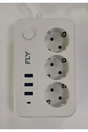 3406-01 3lü Anahtarlı 2.1a 3usb Şarj Çıkışı 2mt Anahtarlı Akım Korumalı Priz Çocuk Koruması
