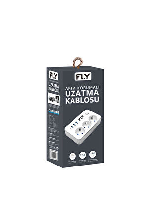 -3406-01 Termal Akım Korumalı 3'lü Priz 3 Usb 2m 2.1a Uzatma Kablosu