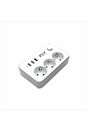 3406-01 3lü Anahtarlı 2.1A 3Usb Şarj Çıkışı 2mt Anahtarlı Akım Korumalı Priz Çocuk Koruması