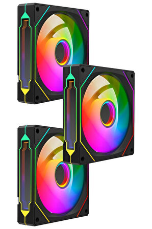 7C-120S 120*120*25mm Double Ring Aynalı ARGB  Siyah 3 LÜ SET Kasa Fanı Set