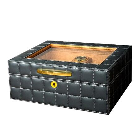 Lubinski Deri Camlı Humidor Puro Kutusu Gri 50s
