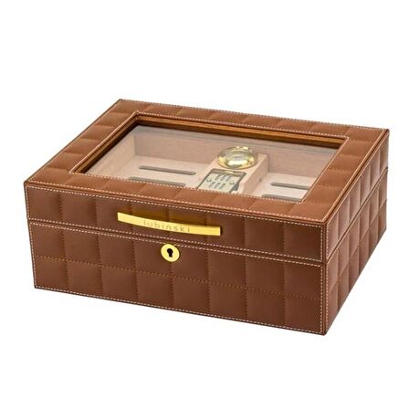 Lubinski Deri Camlı Humidor Puro Kutusu Kahve 50s