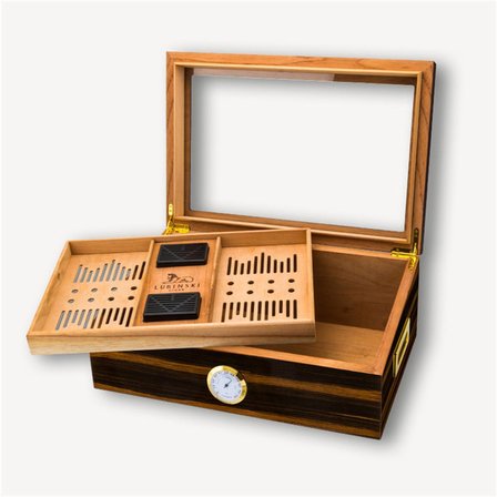 Lubinski Cedar Camlı Tepsili Puro Kutusu Humidor Kahve 100s