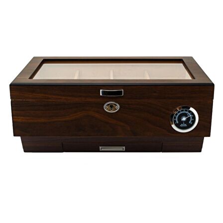 Lubinski Cedar Camlı Puro Kutusu Humidor Double Kahve 25s