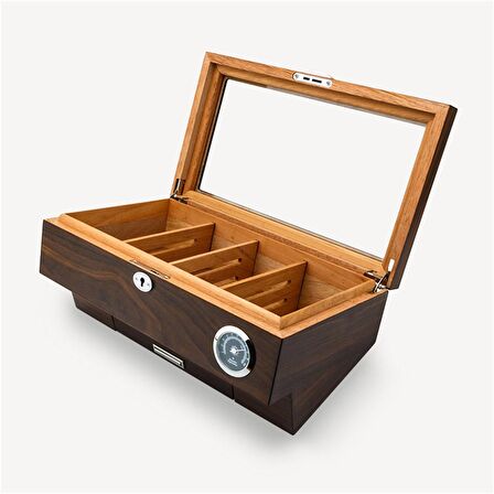 Lubinski Cedar Camlı Puro Kutusu Humidor Double Kahve 25s