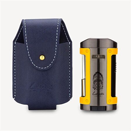 Lubinski Sehpalı Kılıflı Dört Torch Puro Çakmağı Gunmetal-Sarı