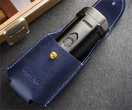 Lubinski Sehpalı Kılıflı Dört Torch Puro Çakmağı Gunmetal-Sarı