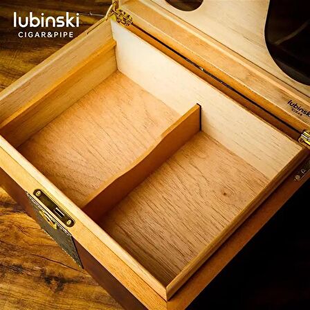 Lubinski Camlı Yılan Deri Ahşap Humidor Puro Kutusu Çakmak-Kesici-Kılıf Set