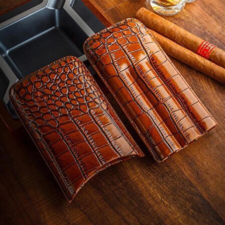 Cohiba Deri Croco 3'lü Puro Kılıfı Kesicili Siyah(56 Ring)