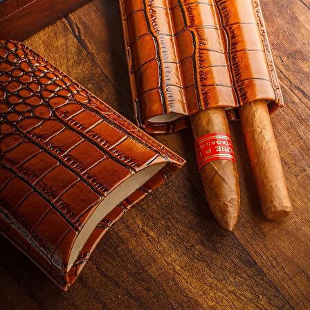 Cohiba Deri Croco 3'lü Puro Kılıfı Kesicili Siyah(56 Ring)