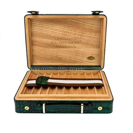 Lubinski Deri Croco Humidor El Çantası Puro Kutusu 18's Yeşil