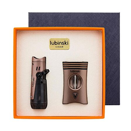 Lubinski Yeni Seri Çakmak Ve Kesici Puro Seti Bronz
