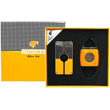 Cohiba Slim 3 Torch Çakmak Ve Kesici Puro Seti Sarı-Siyah