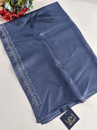 Levidor Premium Diamond Taşlı Şal Kot Mavi DXS0211