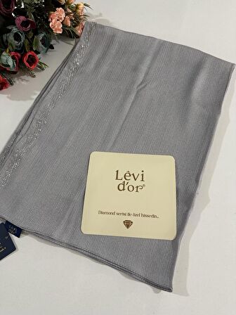 Levidor Premium Diamond Taşlı Şal Açık Gri DXS0304