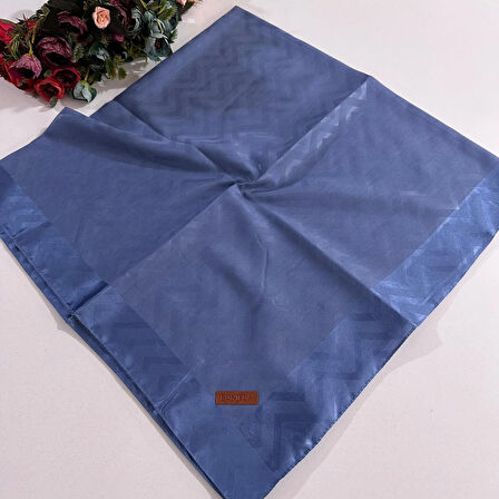Bonjela Lento Eşarp Geometrik Desen Kot Mavi LNT0316