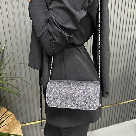 Simli Abiye Bayan Çanta 19x10cm Antrasit AB0502