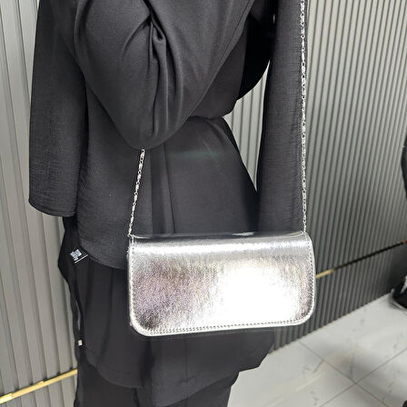 Günlük Kadın Çanta 19x10cm Gümüş AB0704