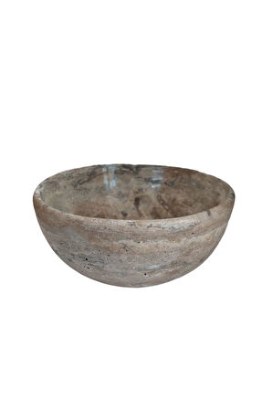 Natural-Gümüş Traverten Doğal Mermer Kase Çerezlik 1 Adet