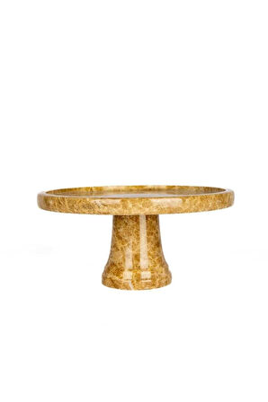 DOĞAL KAHVE-BEJ YUVARLAK MERMER SUNUM TEPSİSİ - AYAKLI- 30 CM - EMPRADOR