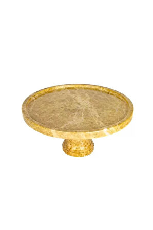 DOĞAL KAHVE-BEJ YUVARLAK MERMER SUNUM TEPSİSİ - AYAKLI- 30 CM - EMPRADOR