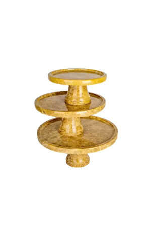 DOĞAL KAHVE-BEJ YUVARLAK MERMER SUNUM TEPSİSİ - AYAKLI- 25 CM - EMPRADOR