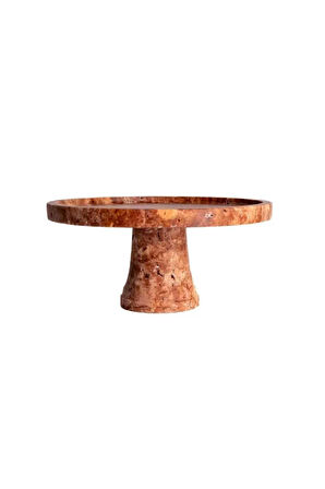 DOĞAL PEMBE YUVARLAK MERMER SUNUM TEPSİSİ - AYAKLI- 30 CM - PEMBE