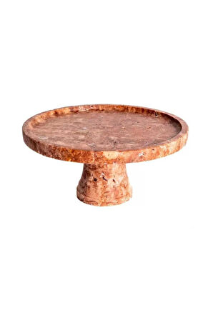 DOĞAL PEMBE YUVARLAK MERMER SUNUM TEPSİSİ - AYAKLI- 25 CM - PEMBE