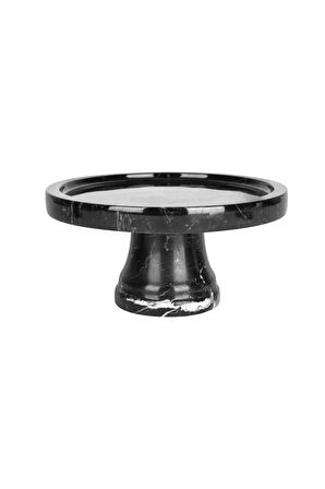 DOĞAL SİYAH YUVARLAK MERMER SUNUM TEPSİSİ - AYAKLI- 20 CM - SİYAH