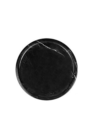 DOĞAL SİYAH YUVARLAK MERMER SUNUM TEPSİSİ - AYAKLI- 25 CM - SİYAH