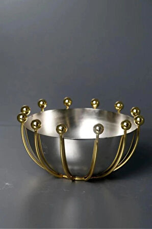 Ahtapot Pirinç Dekor Metal Kase Gümüş 19cm