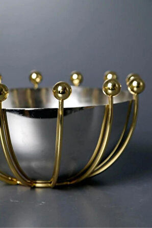 Ahtapot Pirinç Dekor Metal Kase Gümüş 19cm