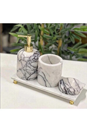 LEYLİ- GOLD TOP DETAYLI LEYLAK MERMER BANYO SETİ- 4 PARÇA