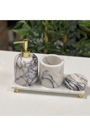 LEYLİ- GOLD TOP DETAYLI LEYLAK MERMER BANYO SETİ- 4 PARÇA
