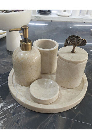 ESKİTME GOLD DETAYLI MERMER BANYO SETİ- BEJ MERMER