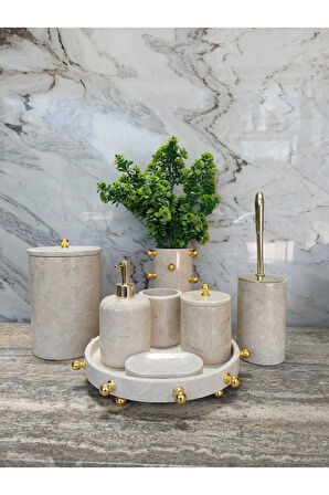 BEJ MERMER SET GOLD TOP DETAYLI- 8 PARÇA