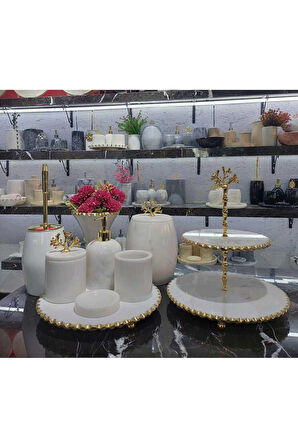 GOLD DETAYLI MERMER BANYO SETİ- 8 PARÇA