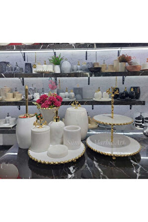 GOLD DETAYLI MERMER BANYO SETİ- 8 PARÇA
