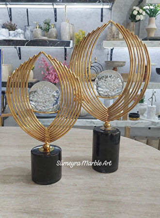 Siyah Mermer Tabanlı Gold Metal Ev Aksesuarı