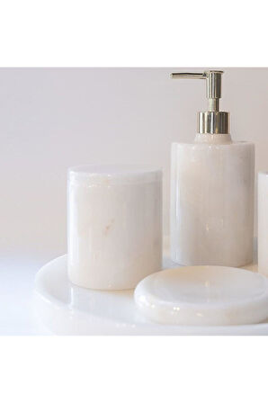 White - Doğal Beyaz Mermer 5li Banyo Seti