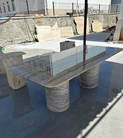 Gümüş Traverten Yemek Masası - Silver Traverten Yemek Masası