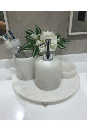 Beyaz Mermer Banyo Seti Ayaklı 4lü