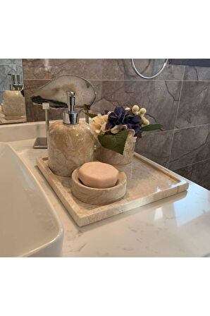 Kare Tepsili Mermer Banyo Seti 4lü (tepsi Tek Parçadır, Yapıştırma Değildir)