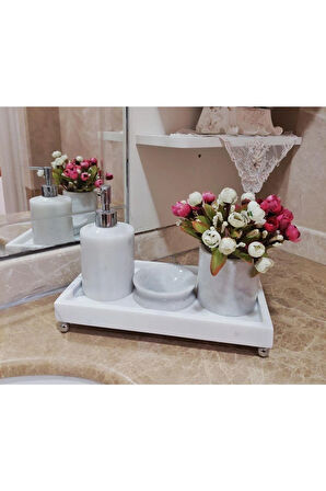 Frezya Doğal Mermer Banyo Seti 4'lü