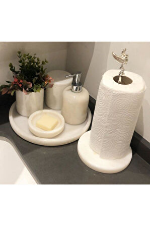 Dekoratif Doğal Beyaz Mermer Banyo Seti Takımı 6lı