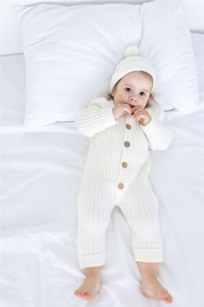 Triko Bereli Tulum Bebek Set Ekru