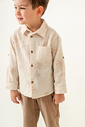 Müslin Kumaş Erkek Çocuk Takım Kahverengi