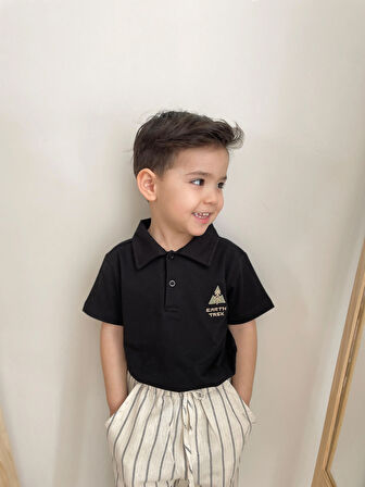Nakışlı Polo Yaka T-shirt Siyah